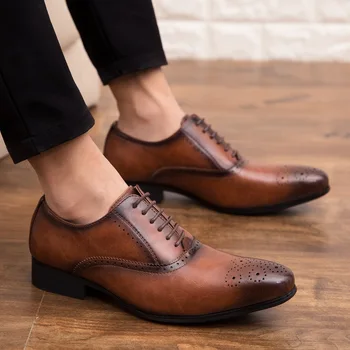 Мужские туфли-оксфорды с полуброгами, деловые повседневные вечерние туфли в стиле ретро на шнуровке, британский стиль