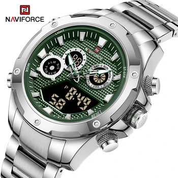 Мужские часы модного бренда NAVIFORCE, цифровые водонепроницаемые мужские наручные часы со светящимся двойным дисплеем, кварцевые часы из нержавеющей стали 9217