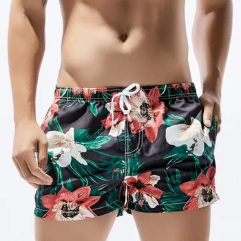 Мужские шорты для плавания на доске, мужской пляжный купальный костюм, Бермуды для серфинга, короткий Дизайн кармана с цветочным рисунком для мужчин, Морская спортивная одежда