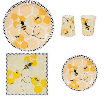 Набор посуды для вечеринки Bumble Bee Бумажные полотенца Бумажные диски Чашки Посуда для украшения вечеринки