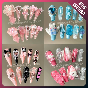 Новые Ногти Kawaii Hello Kitty Mymelody Kuromi Cinnamoroll Гвоздь Длинный Гроб Шпилька Гвоздь Милые 3D Типсы Для Ногтей Подарочные Аксессуары Для Девочек