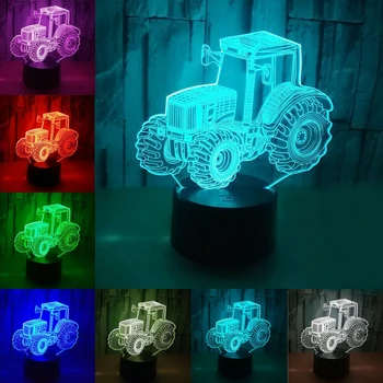 Подарки Декоративная 3D Иллюзия Детская атмосферная лампа в форме трактора Спальня Забавная домашняя вечеринка 7 Цветов Ночник Светодиодное сенсорное управление
