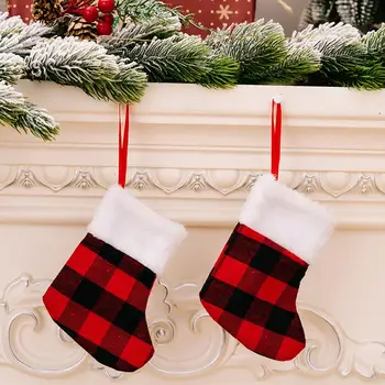 Подвесные Рождественские носки Рождественский подвесной кулон Праздничные рождественские украшения для чулок Носки в клетку с принтом для Рождественской елки