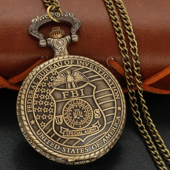 Полицейский значок спецназа США, ФБР, Изысканные кварцевые карманные часы, ретро мужские и женские ожерелья, Аксессуары, браслет в подарок