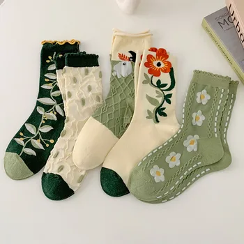 Пять пар женских лесных растений, цветов, весенне-осенняя мода, милые и интересные носки в стиле колледжа в стиле ретро