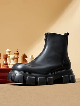Размер Евро 38-44, Мужские ботинки из воловьей кожи с верхним слоем, модная обувь 
