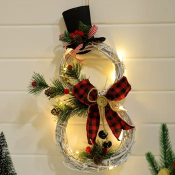 Рождественская гирлянда со светодиодной подсветкой, Снеговик, венок из ротанга для входной двери, Рождественские украшения для домашнего камина, Декор стен, Новый Год