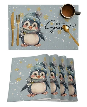 Рождественский коврик для стола с акварелью в виде снежинки с пингвином, праздничный декор для кухни, обеденный стол, салфетка для стола для декора свадебной вечеринки