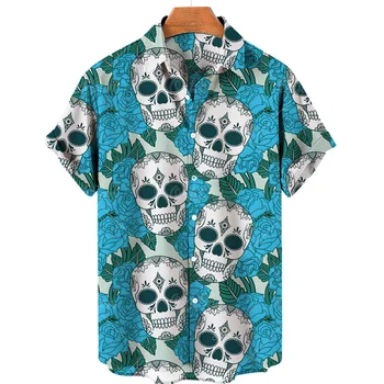 Рубашка с 3D принтом черепа для мужчин и женщин, Гавайская рубашка с коротким рукавом, повседневная, Модная дизайнерская, Новинка лета, 2023