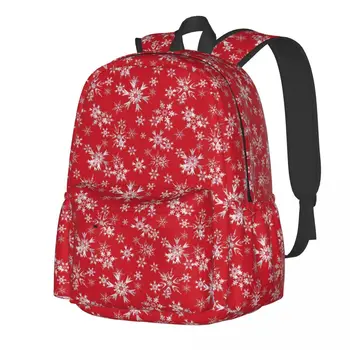 Рюкзак с принтом Снежинки Красно-Белые Дорожные рюкзаки Молодежные школьные сумки Дизайнерский Легкий рюкзак