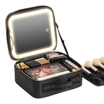 Светодиодная косметичка с зеркальной подсветкой из искусственной кожи, сумка-органайзер для макияжа, косметичка-органайзер для девочек, Подарок на День рождения для женщин