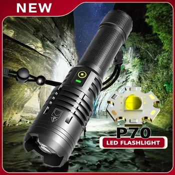 Светодиодный фонарик XHP70 Открытый Водонепроницаемый Телескопический зум, мощный USB-прожектор с прямой зарядкой, батарея из алюминиевого сплава 26650