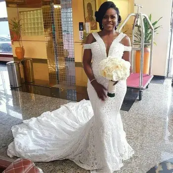Сексуальные Русалочьи Кружевные Нигерийские свадебные платья плюс Размер Толстых бусин Свадебные платья на заказ из Южной Африки 2024