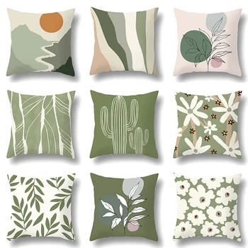 Серия декоративных наволочек для дома с геометрическим рисунком Green Leaf, Квадратный Офисный декоративный чехол для подушки,