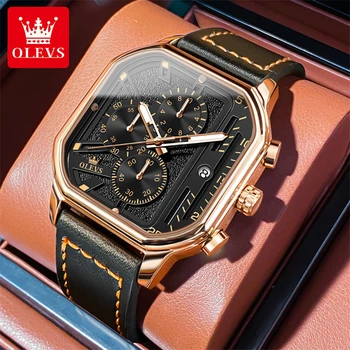 Сертификат OLEVS 9950 на кожаный ремешок, роскошные повседневные мужские часы, водонепроницаемые модные светящиеся многофункциональные кварцевые часы