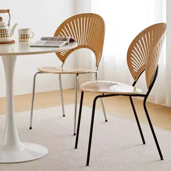 Современный бытовой стул для гостиной, Минималистичный Обеденный стул с твердой спинкой из нержавеющей стали, Деревянные Шезлонги, Наборы садовой мебели