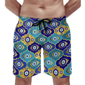 Спортивные шорты с принтом Blue Evil Eye, летние пляжные шорты для серфинга Nazar Charm, мужские быстросохнущие модные пляжные плавки оверсайз на заказ