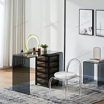 Стеклянный прозрачный столик для макияжа, туалетный столик, спальня, современный и минималистичный маленький прикроватный ряд
