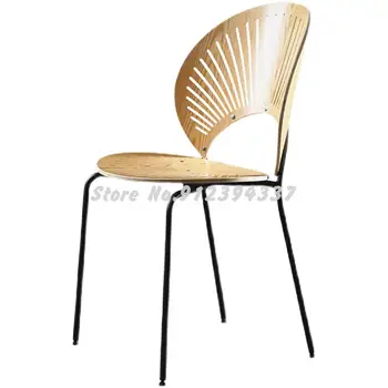 Стул в виде ракушки ретро домашний стул из кованого железа современная спинка из цельного дерева креативный простой обеденный стул скандинавского дизайнера