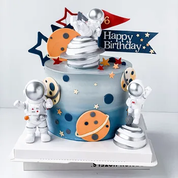 Топпер для кексов астронавта, топпер для торта космонавта из смолы для детей, мальчиков, украшения на день рождения в космической тематике