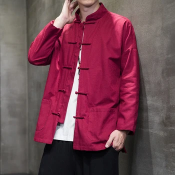 Топы-туники в китайском стиле, мужская повседневная китайская куртка Ханбок, одежда Jushi с длинными рукавами, весна и осень