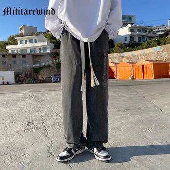 Уличная мужская одежда в стиле хип-хоп с буквенным принтом на шнурке Y2k, свободные мешковатые джинсы с широкими прямыми штанинами, повседневные весенние брюки