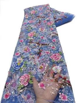 Французский Тюль Кружевная Ткань 2023 Высококачественная Африканская Нигерийская Сетчатая Кружевная Ткань С Блестками Жениха Для Пошива Свадебного Платья