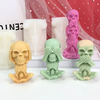 Череп плесень свеча ароматическая восковая пресс-формы 3D силиконовые формы Хэллоуин скелет куклы изготовление узорных эпоксидная смола гипс кукла ужас 