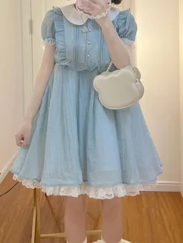 Школьное платье Kawaii Lolita С Японскими милыми оборками, кружевами, милым воротником 